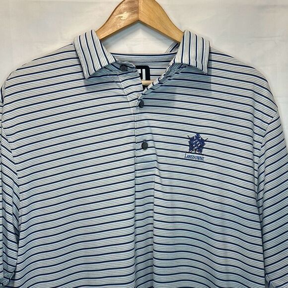 FootJoy Lisle Multi Stripe Self Collar Grey Golf Polo Grey/Royal/Black L Large - Picture 2 of 9